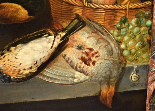Antiquités - Jean-Baptiste Oudry "Nature Morte de gibier avec corbeille de fruits"